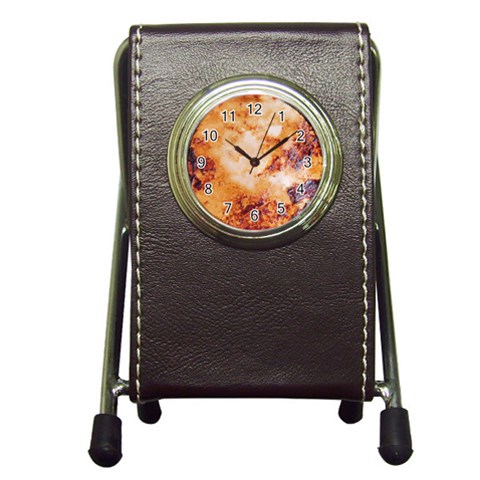 Burnt paper texture print design Pen Holder Desk Clock from ArtsNow.com Front