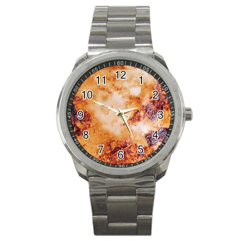 Burnt paper texture print design Sport Metal Watch from ArtsNow.com Front