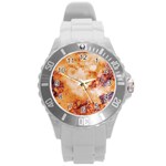 Burnt paper texture print design Round Plastic Sport Watch (L)