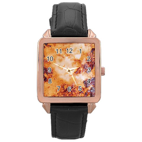 Burnt paper texture print design Rose Gold Leather Watch  from ArtsNow.com Front