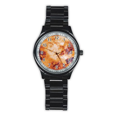 Burnt paper texture print design Stainless Steel Round Watch from ArtsNow.com Front