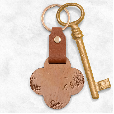 Burnt paper texture print design Engraved Wood Key Chain from ArtsNow.com Front