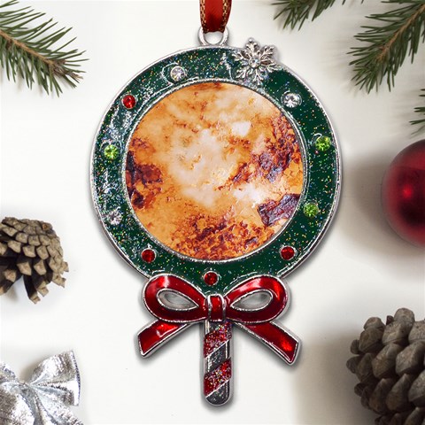 Burnt paper texture print design Metal X Mas Lollipop with Crystal Ornament from ArtsNow.com Front