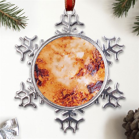Burnt paper texture print design Metal Large Snowflake Ornament from ArtsNow.com Front