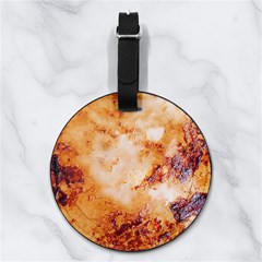 Burnt paper texture print design Nappa Leather Luggage Tag Round from ArtsNow.com Back