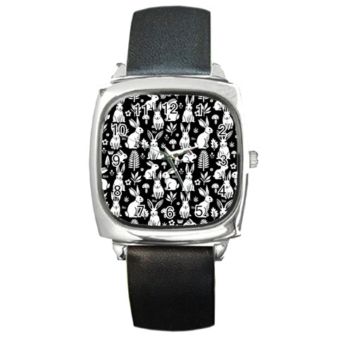 Easter bunny pattern Square Metal Watch from ArtsNow.com Front