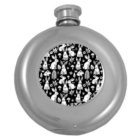 Easter bunny pattern Round Hip Flask (5 oz) from ArtsNow.com Front