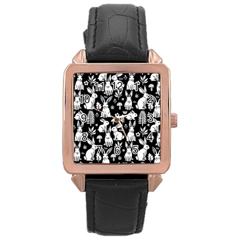 Easter bunny pattern Rose Gold Leather Watch  from ArtsNow.com Front