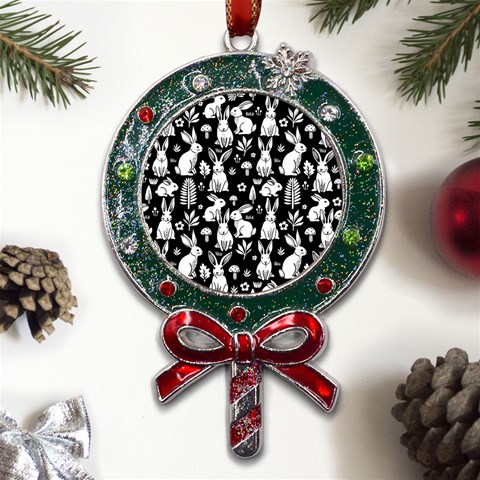 Easter bunny pattern Metal X Mas Lollipop with Crystal Ornament from ArtsNow.com Front