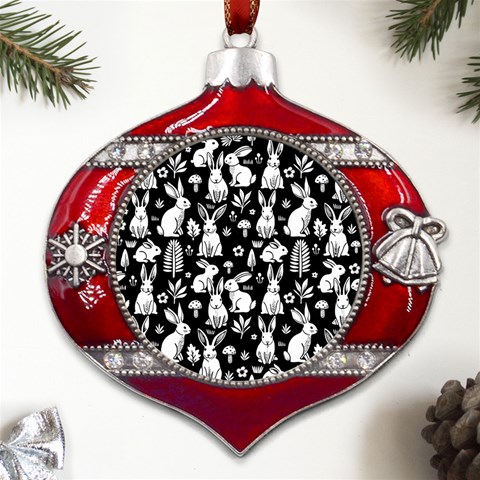 Easter bunny pattern Metal Snowflake And Bell Red Ornament from ArtsNow.com Front