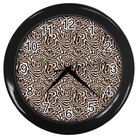 Brown Beige Snake Pattern Wall Clock (Black) from ArtsNow.com Front