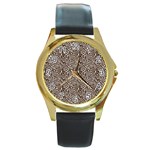 Brown Beige Snake Pattern Round Gold Metal Watch