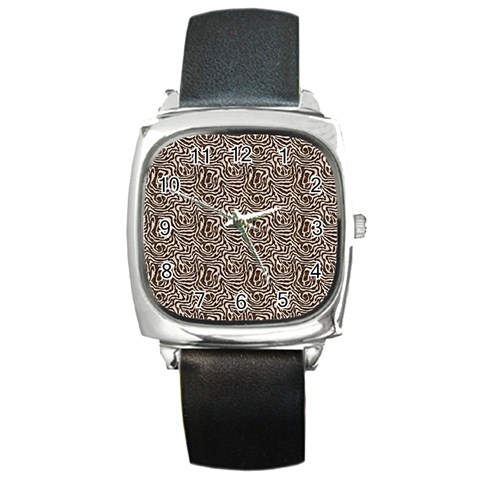 Brown Beige Snake Pattern Square Metal Watch from ArtsNow.com Front