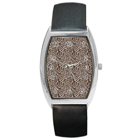 Brown Beige Snake Pattern Barrel Style Metal Watch from ArtsNow.com Front