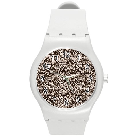 Brown Beige Snake Pattern Round Plastic Sport Watch (M) from ArtsNow.com Front