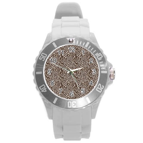 Brown Beige Snake Pattern Round Plastic Sport Watch (L) from ArtsNow.com Front