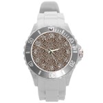 Brown Beige Snake Pattern Round Plastic Sport Watch (L)