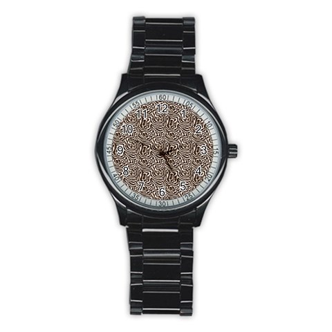 Brown Beige Snake Pattern Stainless Steel Round Watch from ArtsNow.com Front