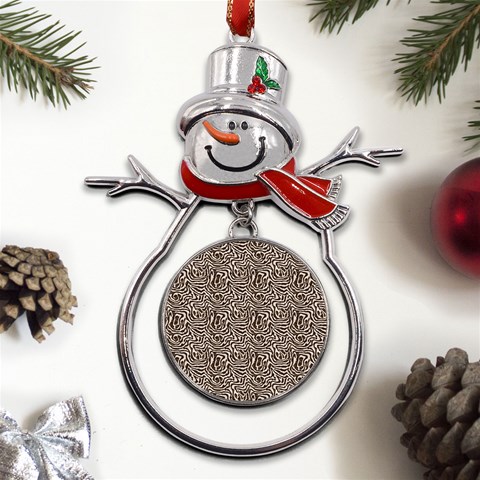 Brown Beige Snake Pattern Metal Snowman Ornament from ArtsNow.com Front