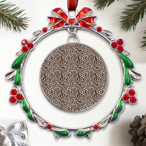 Brown Beige Snake Pattern Metal X mas Wreath Ribbon Ornament from ArtsNow.com Front