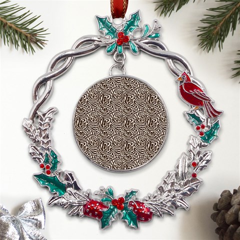 Brown Beige Snake Pattern Metal X mas Wreath Holly leaf Ornament from ArtsNow.com Front