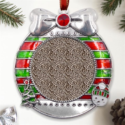 Brown Beige Snake Pattern Metal X Mas Ribbon With Red Crystal Round Ornament from ArtsNow.com Front