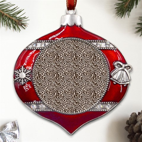 Brown Beige Snake Pattern Metal Snowflake And Bell Red Ornament from ArtsNow.com Front