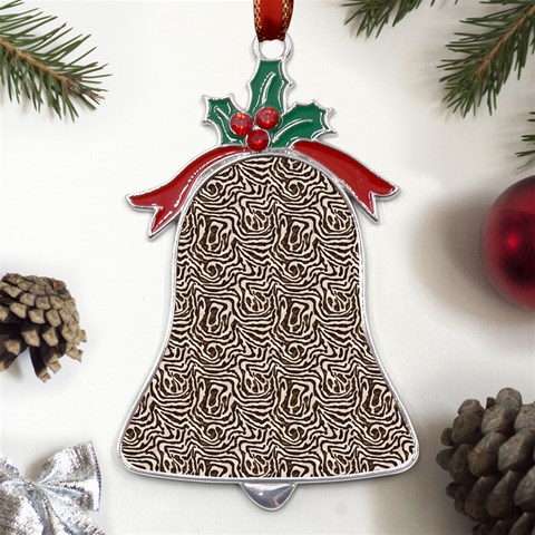 Brown Beige Snake Pattern Metal Holly Leaf Bell Ornament from ArtsNow.com Front
