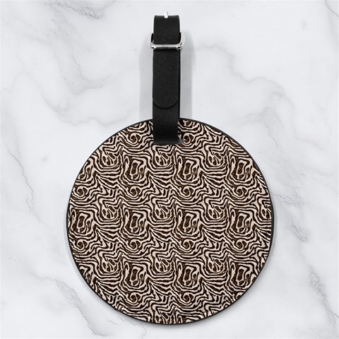 Brown Beige Snake Pattern Nappa Leather Luggage Tag Round from ArtsNow.com Front