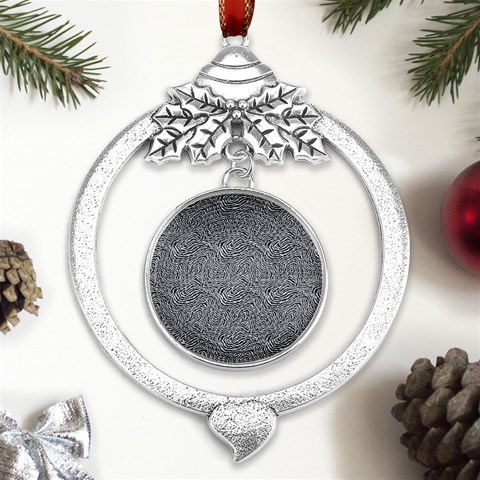 Dark Grey Snake Metal Silver X mas Leaves Round Ornament from ArtsNow.com Front