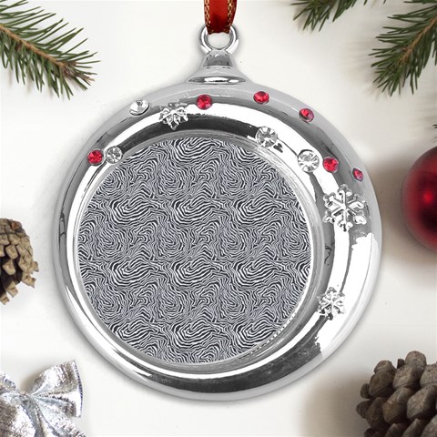 Dark Grey Snake Metal Snowflake Red Crystal Round Ornament from ArtsNow.com Front