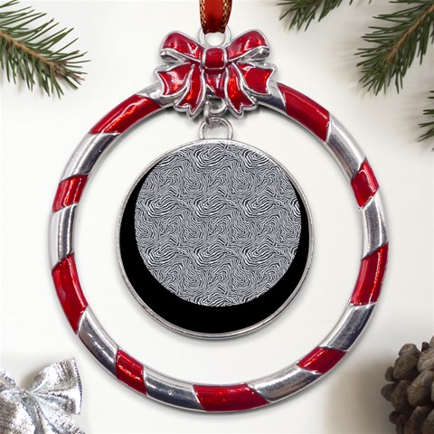 Dark Grey Snake Metal Red Ribbon Round Ornament from ArtsNow.com Front