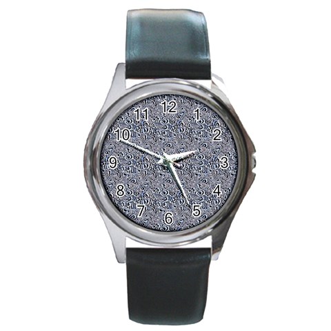 Blue Black Snake Pattern Round Metal Watch from ArtsNow.com Front