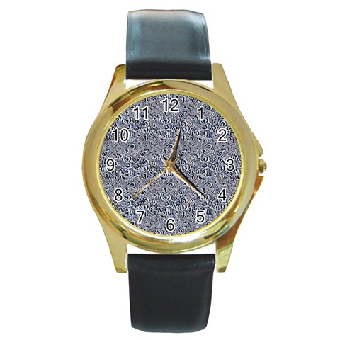 Blue Black Snake Pattern Round Gold Metal Watch from ArtsNow.com Front