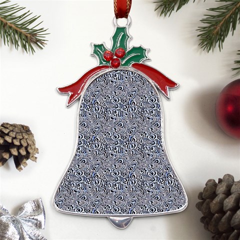 Blue Black Snake Pattern Metal Holly Leaf Bell Ornament from ArtsNow.com Front