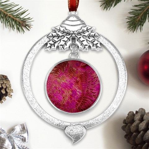 Tondo Metal Silver X mas Leaves Round Ornament from ArtsNow.com Front