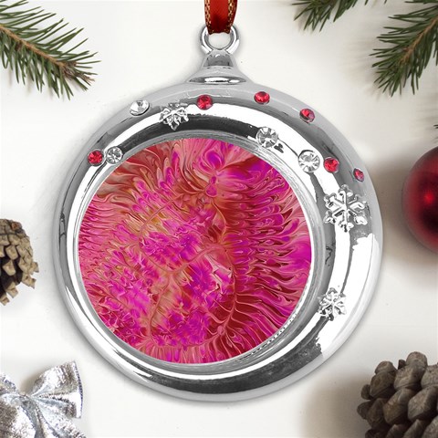 Tondo Metal Snowflake Red Crystal Round Ornament from ArtsNow.com Front