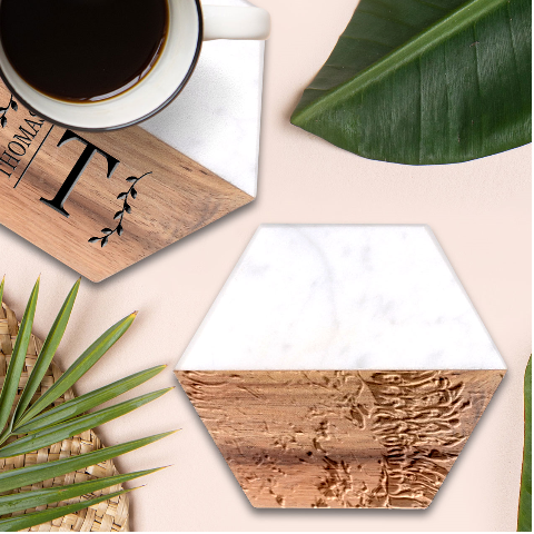 Tondo Marble Wood Coaster (Hexagon)  from ArtsNow.com Front