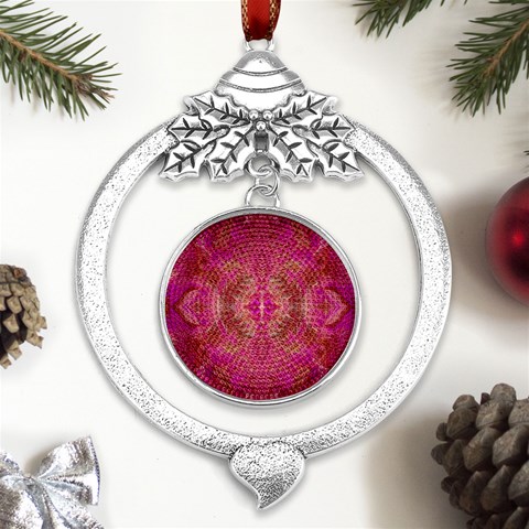 Tondo symmetry Metal Silver X mas Leaves Round Ornament from ArtsNow.com Front