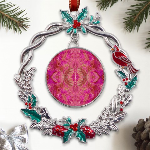 Tondo symmetry Metal X mas Wreath Holly leaf Ornament from ArtsNow.com Front