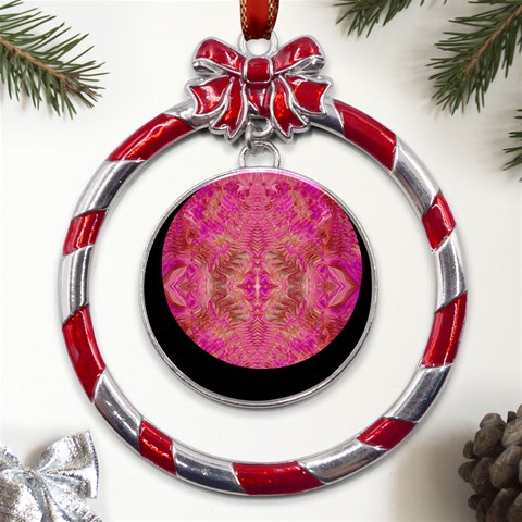 Tondo symmetry Metal Red Ribbon Round Ornament from ArtsNow.com Front