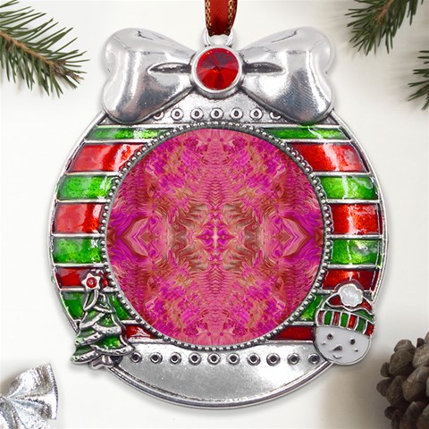 Tondo symmetry Metal X Mas Ribbon With Red Crystal Round Ornament from ArtsNow.com Front