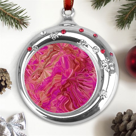 Tondo Wave I Metal Snowflake Red Crystal Round Ornament from ArtsNow.com Front