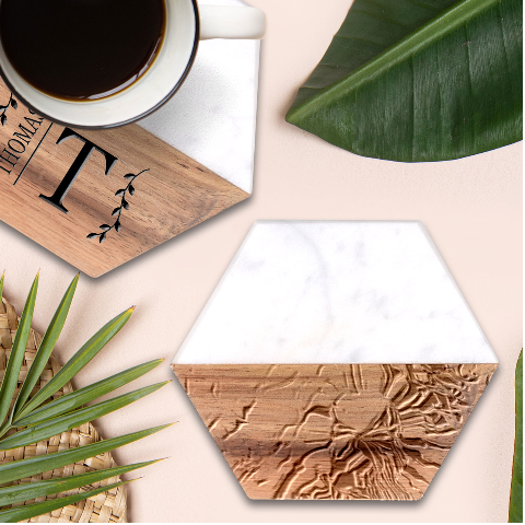 Tondo Wave I Marble Wood Coaster (Hexagon)  from ArtsNow.com Front
