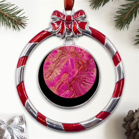 Tondo Wave I Metal Red Ribbon Round Ornament from ArtsNow.com Front