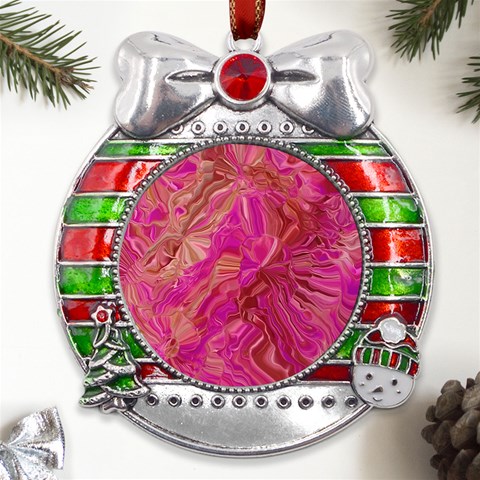 Tondo Wave I Metal X Mas Ribbon With Red Crystal Round Ornament from ArtsNow.com Front