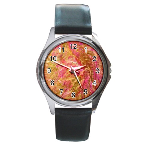 Acid green blend Round Metal Watch from ArtsNow.com Front