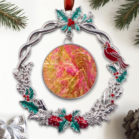 Acid green blend Metal X mas Wreath Holly leaf Ornament from ArtsNow.com Front