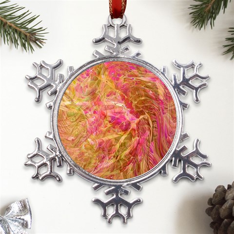 Acid green blend Metal Large Snowflake Ornament from ArtsNow.com Front