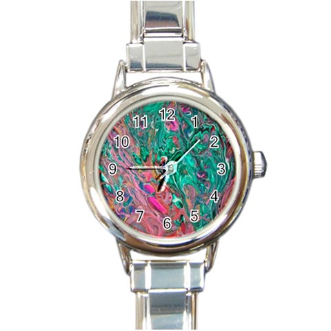 Green Pour Round Italian Charm Watch from ArtsNow.com Front